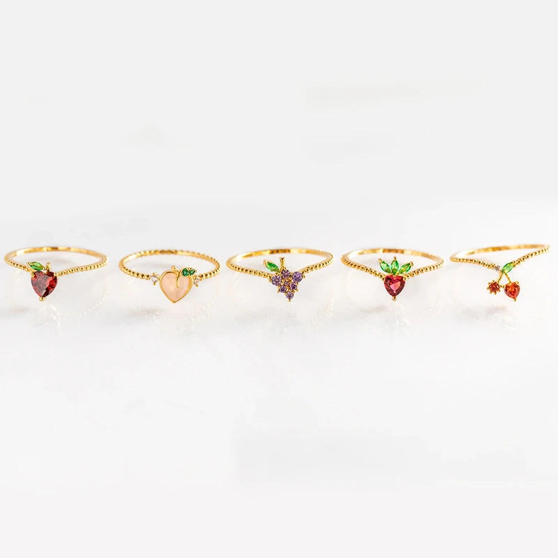 European And American Cross-Border Jewelry Female Ins Hot Style Color Zirconium Cherry Peach Tropical Fruit Ring