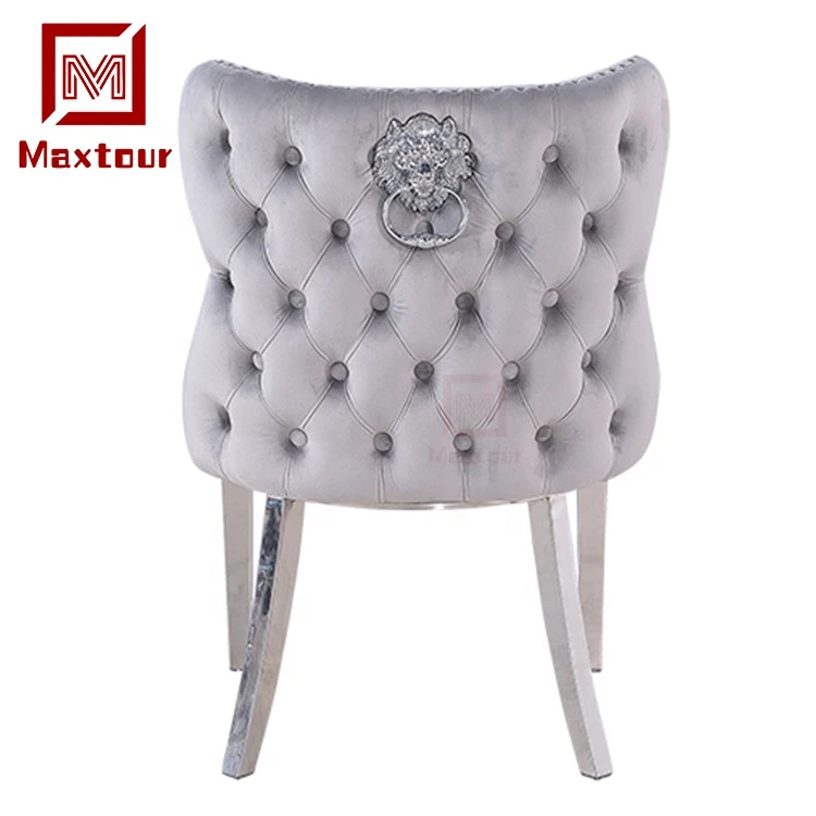 European retro luxury furniture tufted velvet dining chairs lion ring knocker dinning room upholstered chairs
