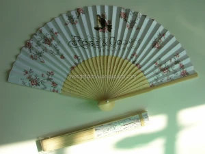 F113 Promotional bamboo paper hand Japanese fan with custom logo imprint on