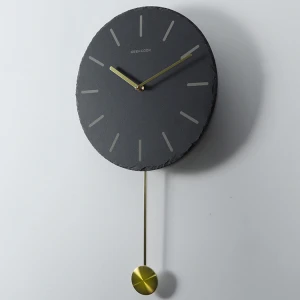 Factory Direct Natural Black Round Stone Slate Wall Clock for decoration