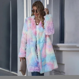 Factory Direct Wholesale back white tipped racoon fur for a hood of a coat luxury faux fur long coat rabbit fur coats women