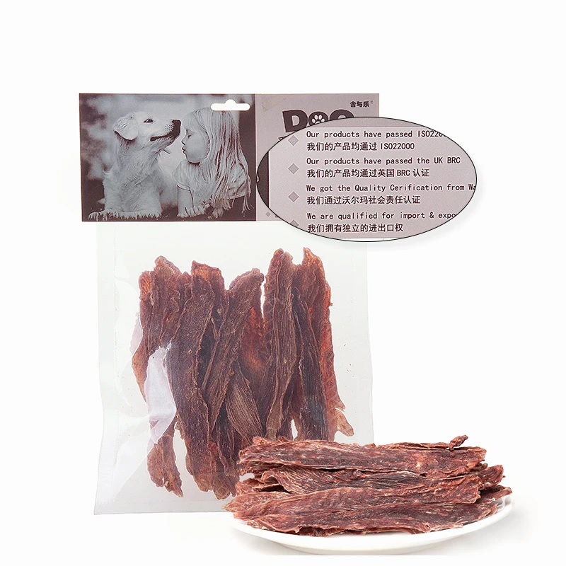 Factory made good taste veterinary dried duck breast cut into strips 50g