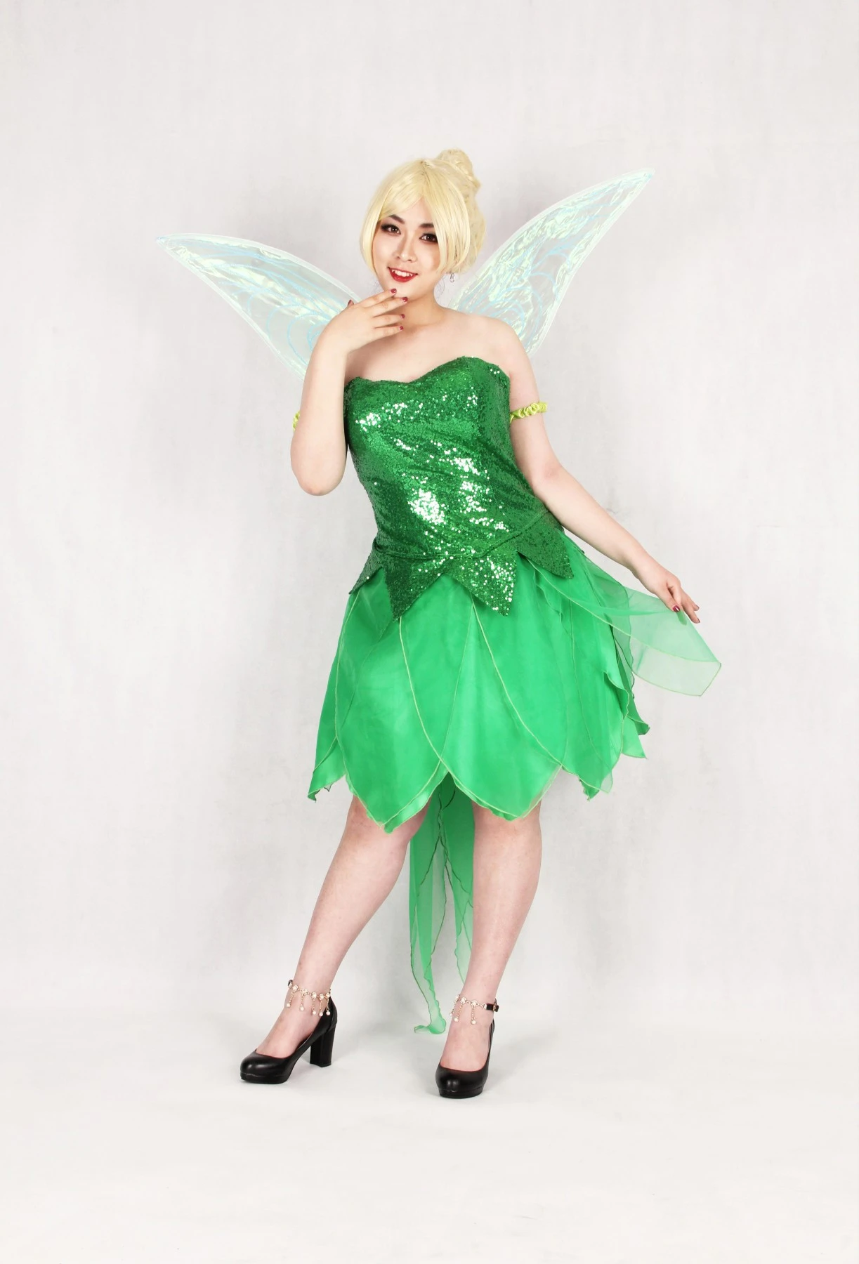 Fairy Tinkerbell Green Dress Costume Adult Women coplay Halloween Costume Set (Dress Set) P1910