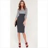 Fashion bodycon knee length work dress 3/4 sleeve womens elegant casual pencil dresses