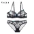 Import Fashion Cherry Embroidery Lingerie Set Lace Blue Transparent Underwear Set Women Sexy Hollow out See Through Bra Pink from China
