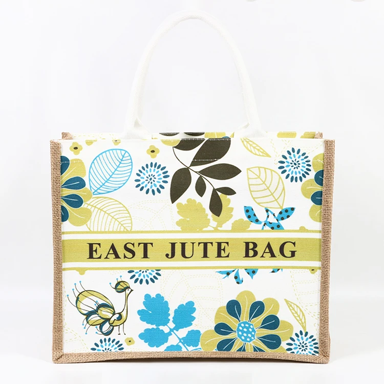 Fashion Design Custom Tote Sublimation Laminated Canvas Jute Bag With Logo Printing