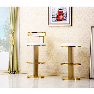 fashion design stainless steel T shape gold bar stool high chair with footrest