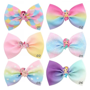 fashion kids hairgrips 5 inch rainbow ribbon bow hair clips with metal clips baby hair accessories