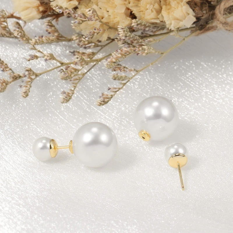 Fashion stainless steel double pearl stud gold plated earrings for women