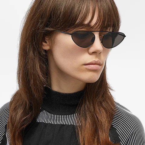 Fashion Vintage Lunette Womens Glasses Shades Small Frame Metal Single Beam Cat Eye Style Popular Sunglasses For Men 2024