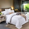 Five star hotel satin ribbon solid color 60S cotton hotel jacquard bedding set white color printed duvet cover ribbon