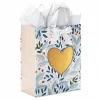 Flower Print Wedding Bags Paper Gift Bags With Heart Window Gold Heart Ribbon Handle For Weddings Engagements Bridal Showers