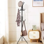 Folding Standing Black Coat Rack 11 Hooks Hanger Holder Hooks for Dress Jacket Hat and Umbrella Tree Stand Base Metal