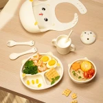 Food Grade Silicone Kids Dinnerware Set - Children Dishes - Food Plate Bowl Spoon Fork Set Cartoon Tableware, BPA Free