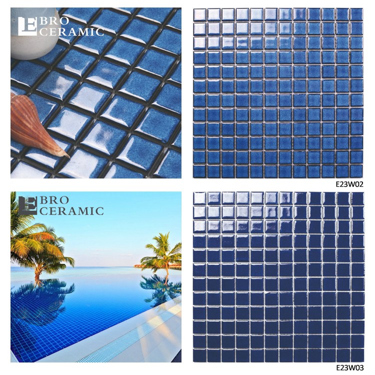 Foshan ceramic manufactory 23x23mm high glossy glazed ceramic swimming pool tile mosaic for outdoor pool