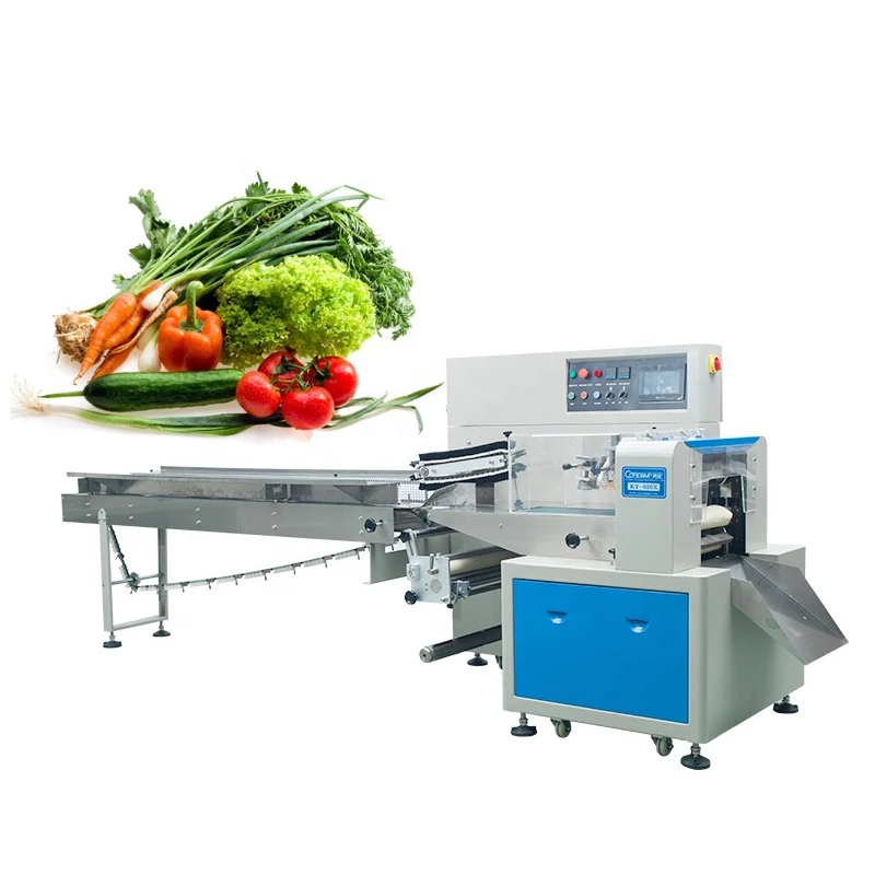 Foshan Factory Pillow Bag Lettuce Wrapping Flow Fruit Vegetable Wrapping Equipment Down paper Sticky Food Packing Machine
