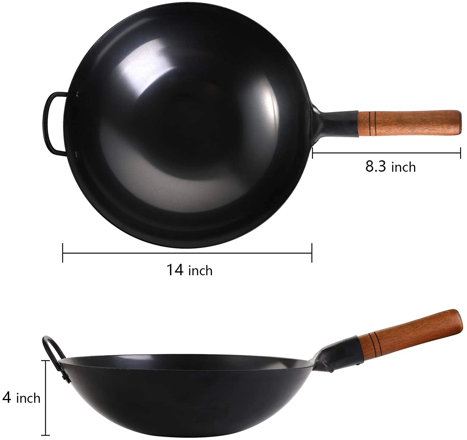 Full Seasoned Carbon Steel Wok Pan , Traditional Chinese Japanese Woks with Round Bottom Wok
