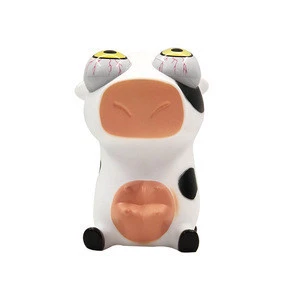 Funny Animal Toy Plastic Rubber Tricky Eye Pop Out Cow Squeeze Toy For Stress Relief