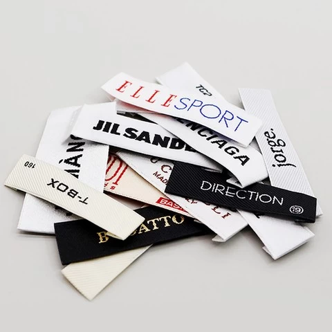 Garment accessories Black woven label customize print logo private label clothing fabric neck label woven