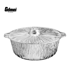 GDMEI 8 Inch High Quality Durable Oven Safe Household Deep Round Food Containers Aluminium Foil Soup Pots with Foil Covers