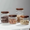 Glass storage pot coffee bean container transparent glass storage pot wooden cover glass jars and containers