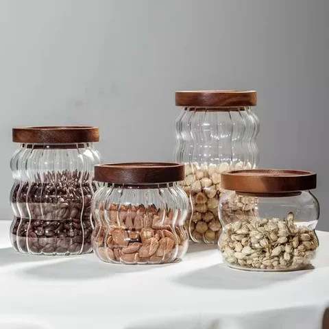Buy Glass Storage Pot Coffee Bean Container Transparent Glass Storage ...
