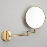 Gold Bathroom Mirror Wall Mounted Folding Round Makeup Vanity With Mirror