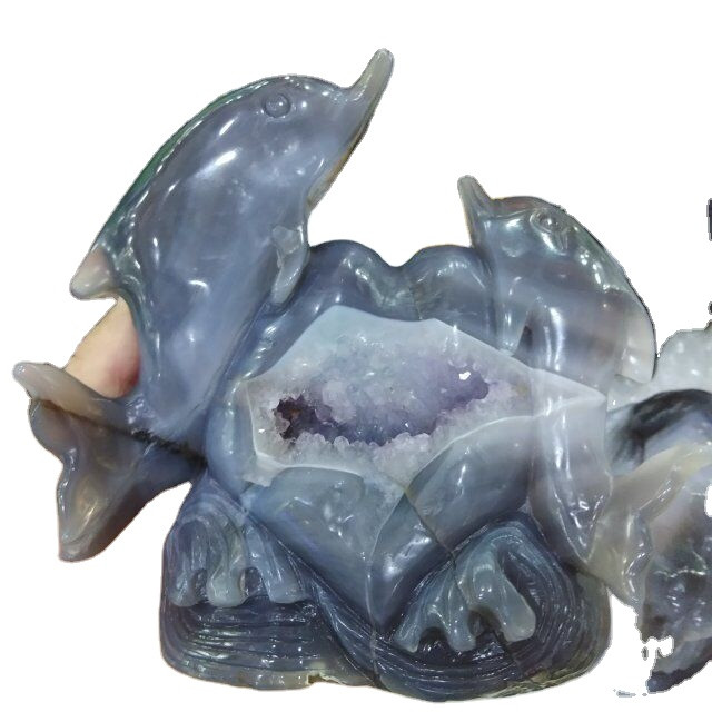 Buy Hand Carved Natural Agate Geode Carving Crystal Dolphin Statues For ...