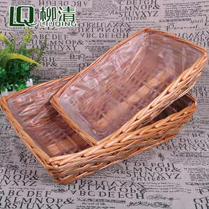 handmade wicker fruit food tray basket plate with plastic liner lining/willow fruit basket tray with plastic lining