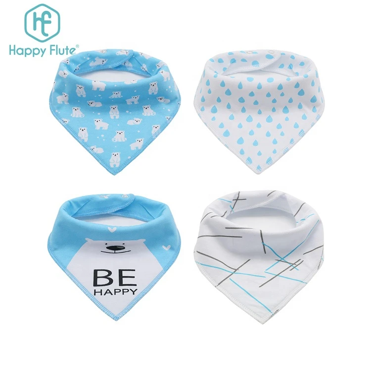 Happyflute 4Pieces/Set  Washable Adjustable Baby scarf Cotton Triangle Bibs baby reusable  Unisex baby Bibs