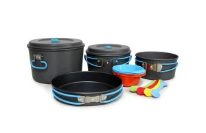 hard anodized aluminum cookware set for family camping/ hiking