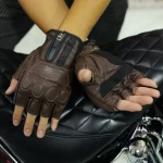 Hard Knuckles Motorcycle Fingerless Gloves Leather Protective Gear Motocross Motorbike Scooter Moto Cycling Biker Racing Riding
