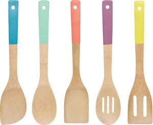 Heat-resistant Bamboo spatula  Cooking Utensil Set colorful painted in handle for Kitchen