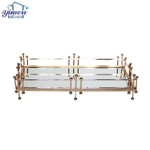 High quality serving gold decorative hotel cosmetic glass mirror tray luxury vanity jewelry tray