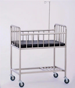 High quality stainless steel hospital baby crib with 4 wheels