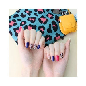 Hologram Crystal Glitters Gel Nail press on nails Coral Blue  leopard Sticker wraps nail polish strips Korean wholesale