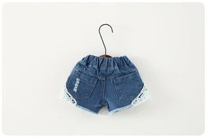 hot girls jeans shorts wholesale ripped Lace kids denim Board shorts
