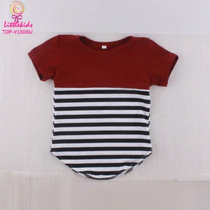 Hot Name Brand Baby Top 100 little Model New Fashion Camisole 2017 Wholesale Purple With Heather Grey Stripes Tee Shirt