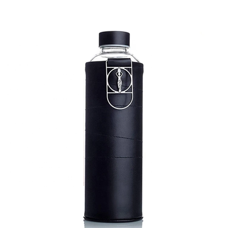 Hot sale bamboo lid borosilicate glass drinking bottle with silicone sleeve