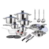 Hot Sale Household Cookware 25 pcs 410/201 Stainless Steel die cast aluminum cookware set with Pot/Steamer/Milk Pot/Knife