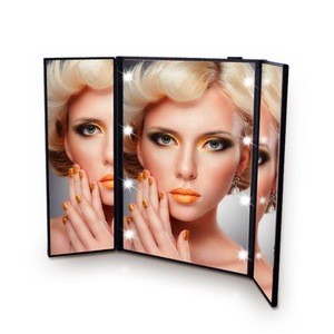 Hot sell custom logo luxury portable three folding led light makeup mirror 8 led cosmetic mirror
