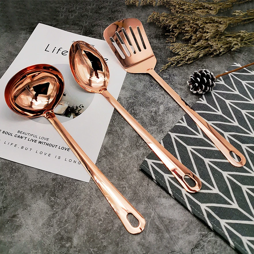 Hot Selling 3 Pcs Gold Color Cooking Tool Sets Kitchen utensils Shovel Soup Spoon Sauce spoon Stainless Steel Kitchen ware