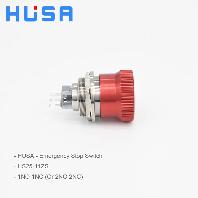 HUSA 25mm Metal Emergency Stop Switch Stainless Steel Shell Emergency Stop Mushroom Button