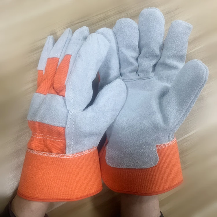 HY Superior Synthetic Safety Leather Gloves Leather Fitters Anti Vibration Welding Gloves Orange