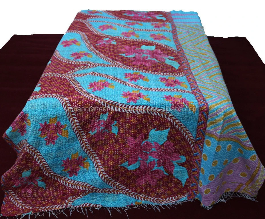 Indian Ethnic Kantha Quilt Coverlet Throw Bedspread Blanket Patchwork Home Decor Reversible Handmade Bedding Sets Kantha Quilts