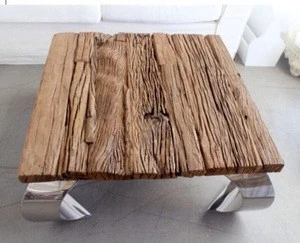 Indian Railway Sleeper Wood Coffee table End Table Curved Leg Coffee Table