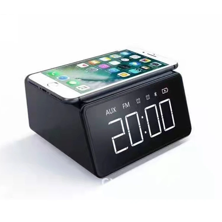 Indoor LED HD Mirror Portable Wireless Charger Speaker Sound Box Alarm Clock Power Bank 3 in 1