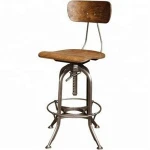 Industrial & vintage rusty black iron metal Bar chair with wooden seat & back
