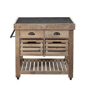 Industrial style classic vintage recycled solid furniture European kitchen cabinets with wheels