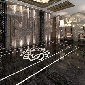 Interior Villa Black Color Polished Glazed Marble Look Porcelain Floor Tile 600x600 800x800
